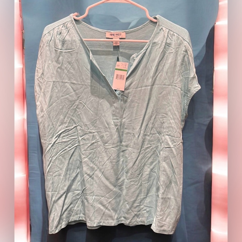 NEW Nine West Sky Blue Women's Blouse LARGE